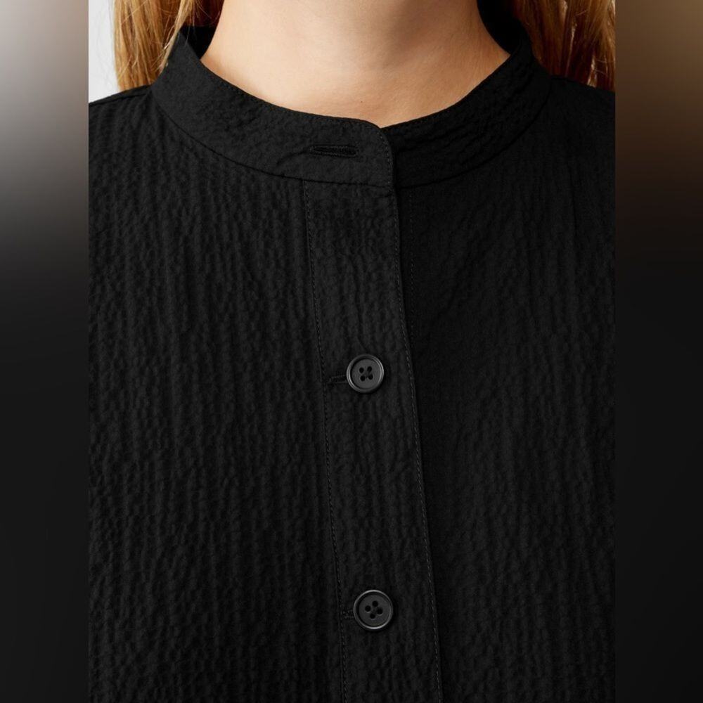 Eileen Fisher Organic Cotton Pucker Shirt Jacket XXS Mandarin Collar Lagenlook - Picture 2 of 8